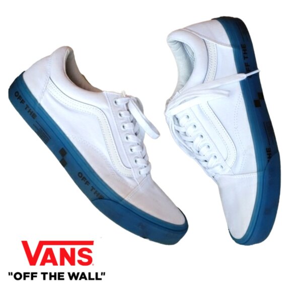Vans Shoes - Vans Old Skool OTW Foxing, White with Translucent Blue Sole, Sz. 7.5, EUC